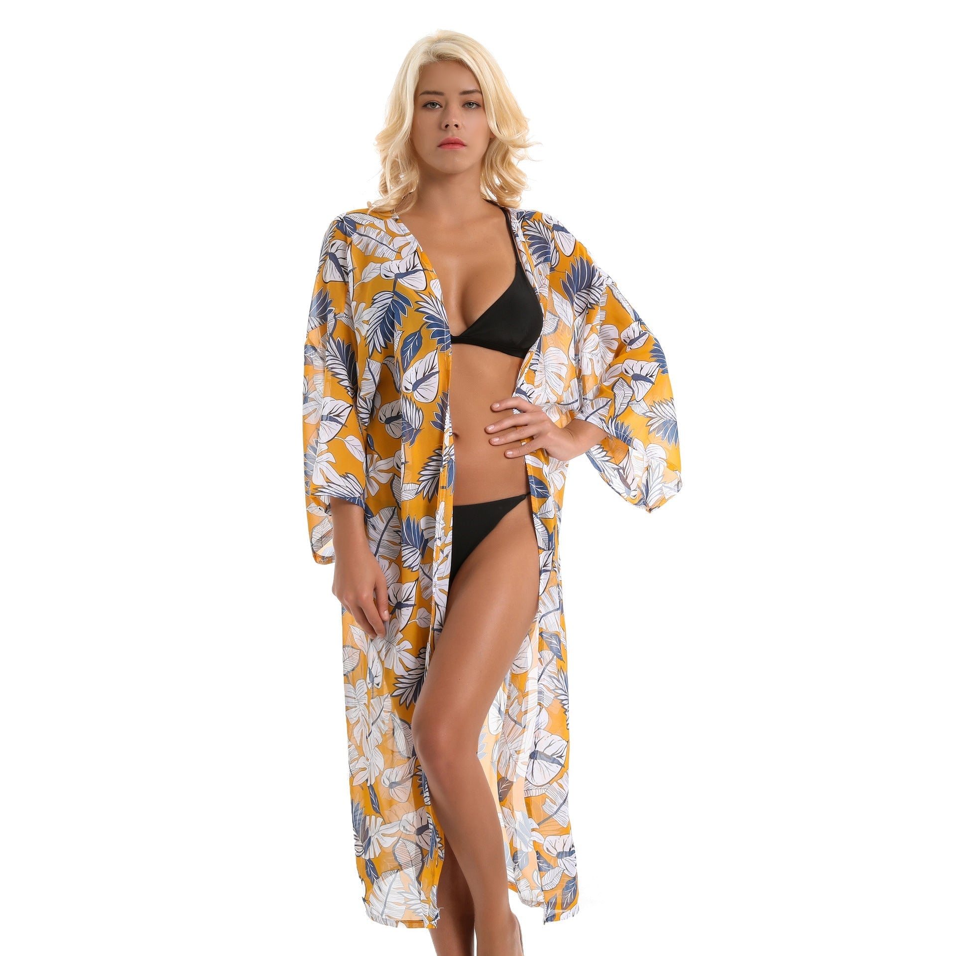 Spring, Summer Autumn Tropical Japanese Banana Leaf Palm Leaf Chiffon Lightweight Swimwear Cover up Sun Protective Blouse Bella Mia