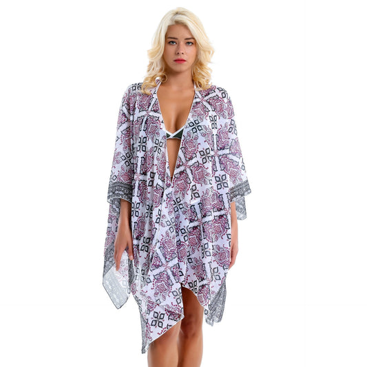 Romantic Rose Print Wear Sun Protective Blouse Swimsuit Cardigan Exclusive for Bella Mia