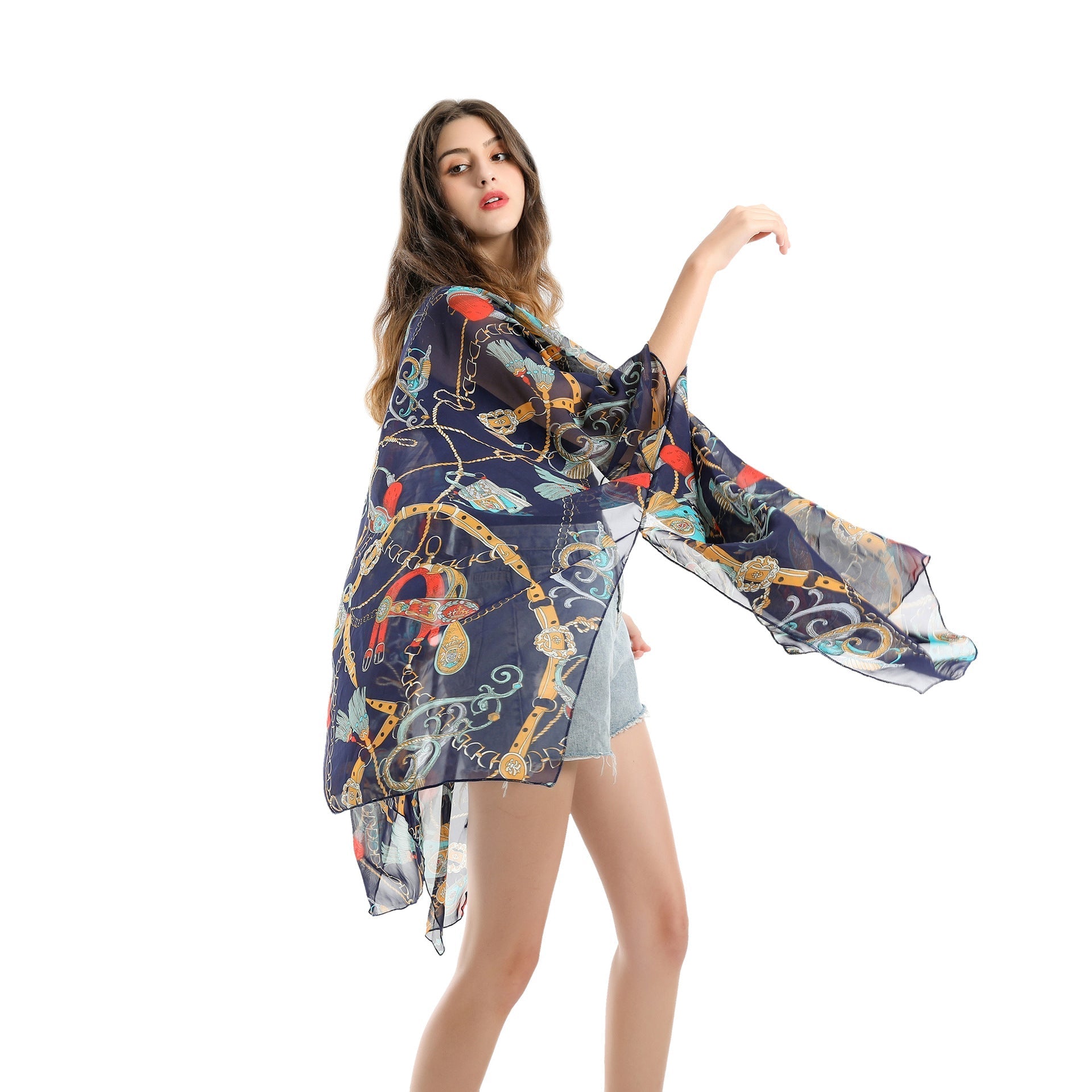 Summer Trendy Geometric Abstract Printed Chiffon Swimsuit Blouse Sunscreen Light Bikini Cardigan Bella Mia