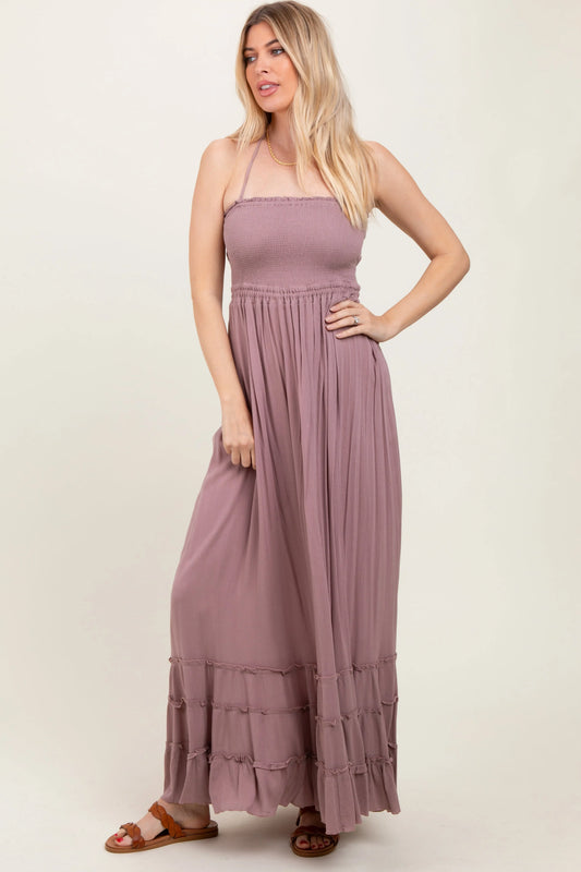 Mauve Smocked Woven Maxi Dress PinkBlush