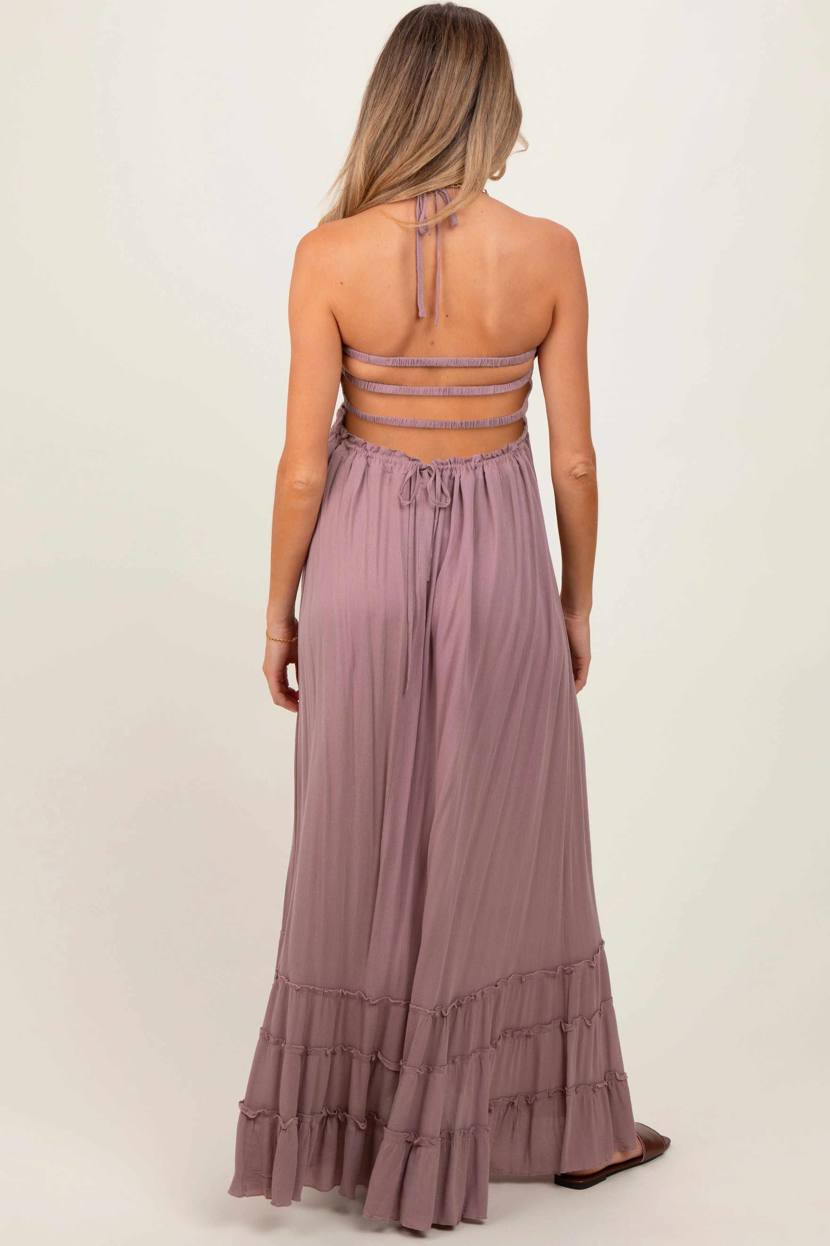 Mauve Smocked Woven Maternity Maxi Dress PinkBlush
