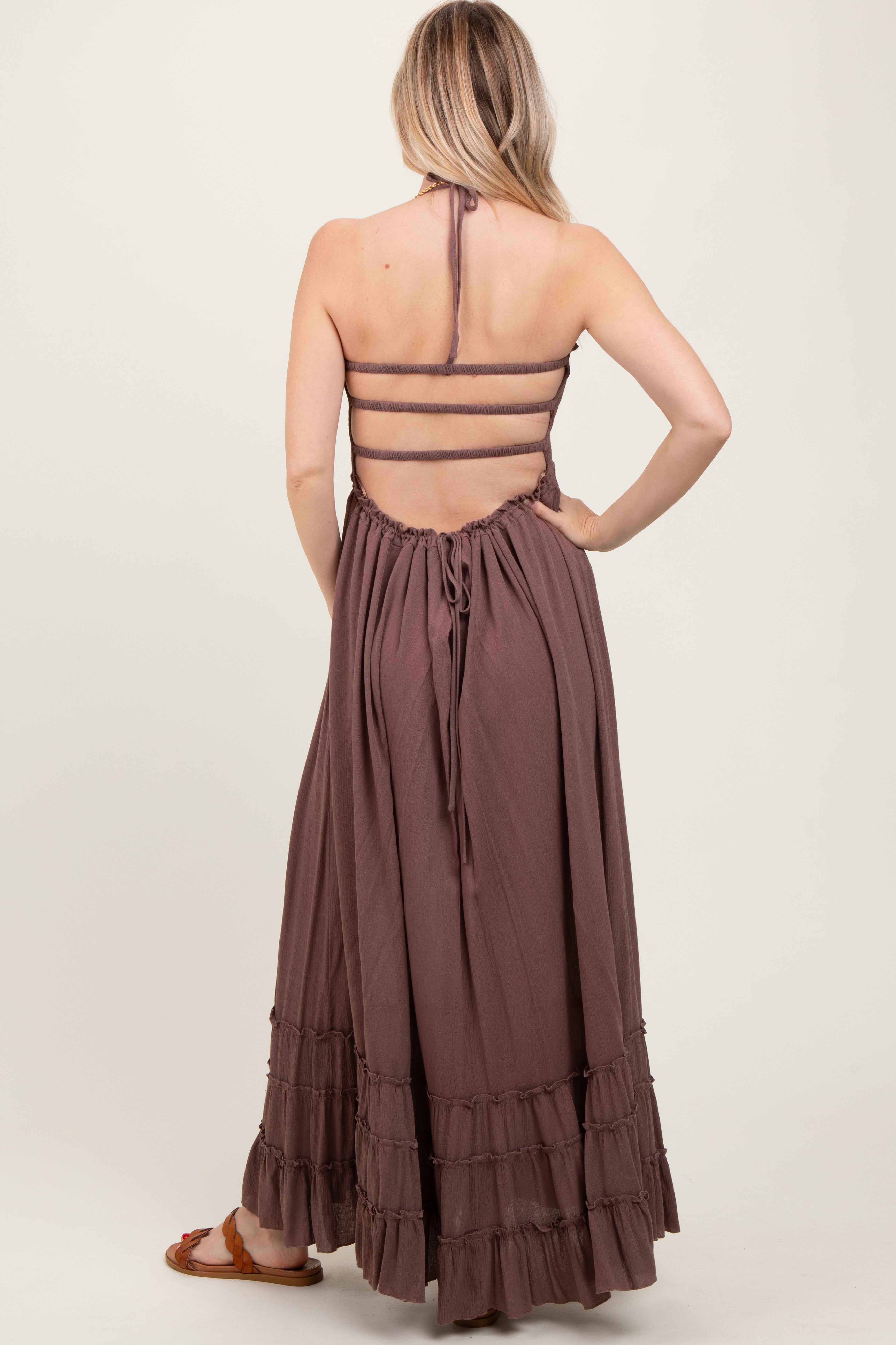 Mocha Smocked Woven Maxi Dress PinkBlush