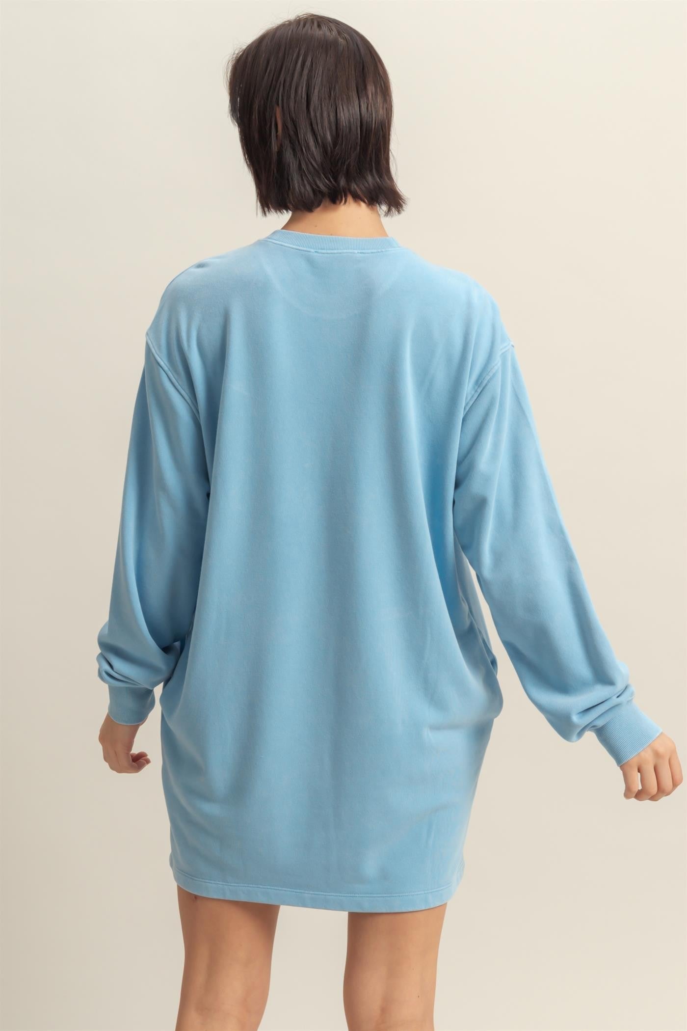 PinkBlush Blue Long Sleeve Oversized Sweatshirt Mini Dress - Detail View