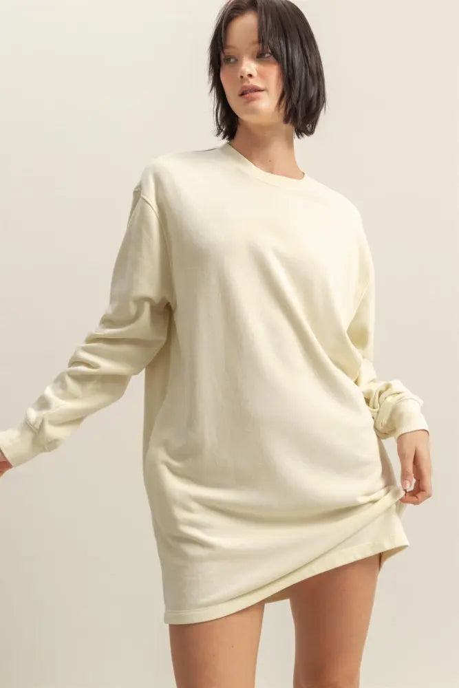 Cream Long Sleeve Oversized Sweatshirt Mini Dress PinkBlush