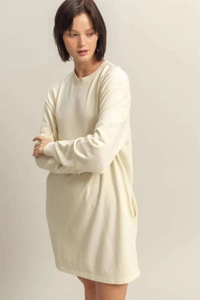 Cream Long Sleeve Oversized Sweatshirt Mini Dress PinkBlush