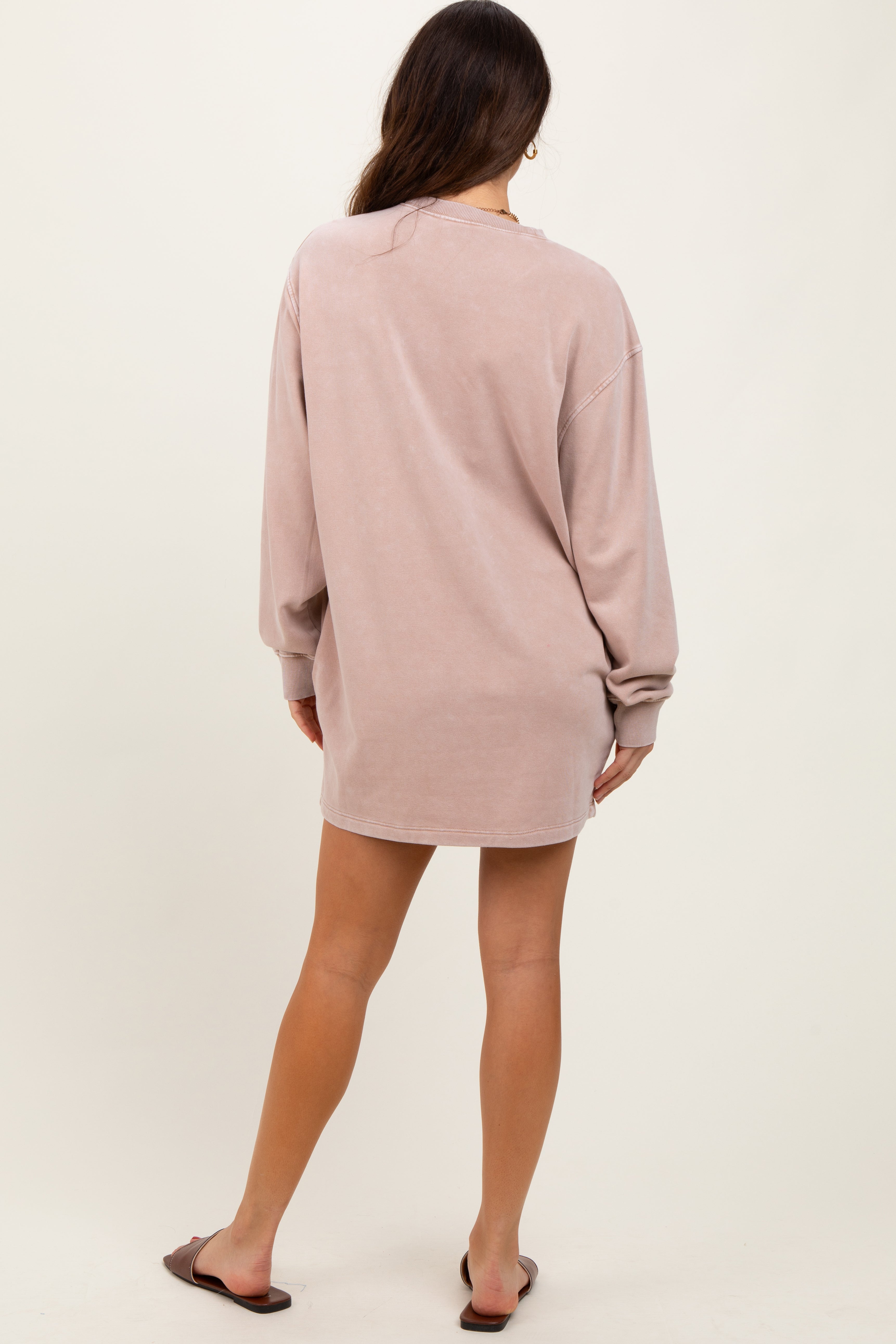 Taupe Long Sleeve Oversized Sweatshirt Mini Dress PinkBlush