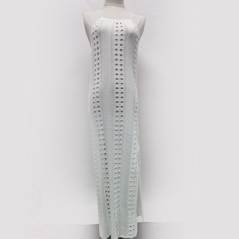 Suspender Beach Dress Women Solid Color Sleeveless Knitted Hollow Out Cutout Out Swimsuit Vacation Beach Dress Women Crochet hook Bella Mia