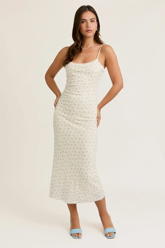 Ivory Floral Pointelle Knit Midi Dress PinkBlush