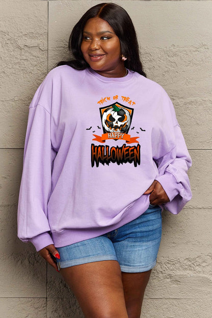 Simply Love Full Size TRICK OR TREAT HAPPY HALLOWEEN Graphic Sweatshirt.