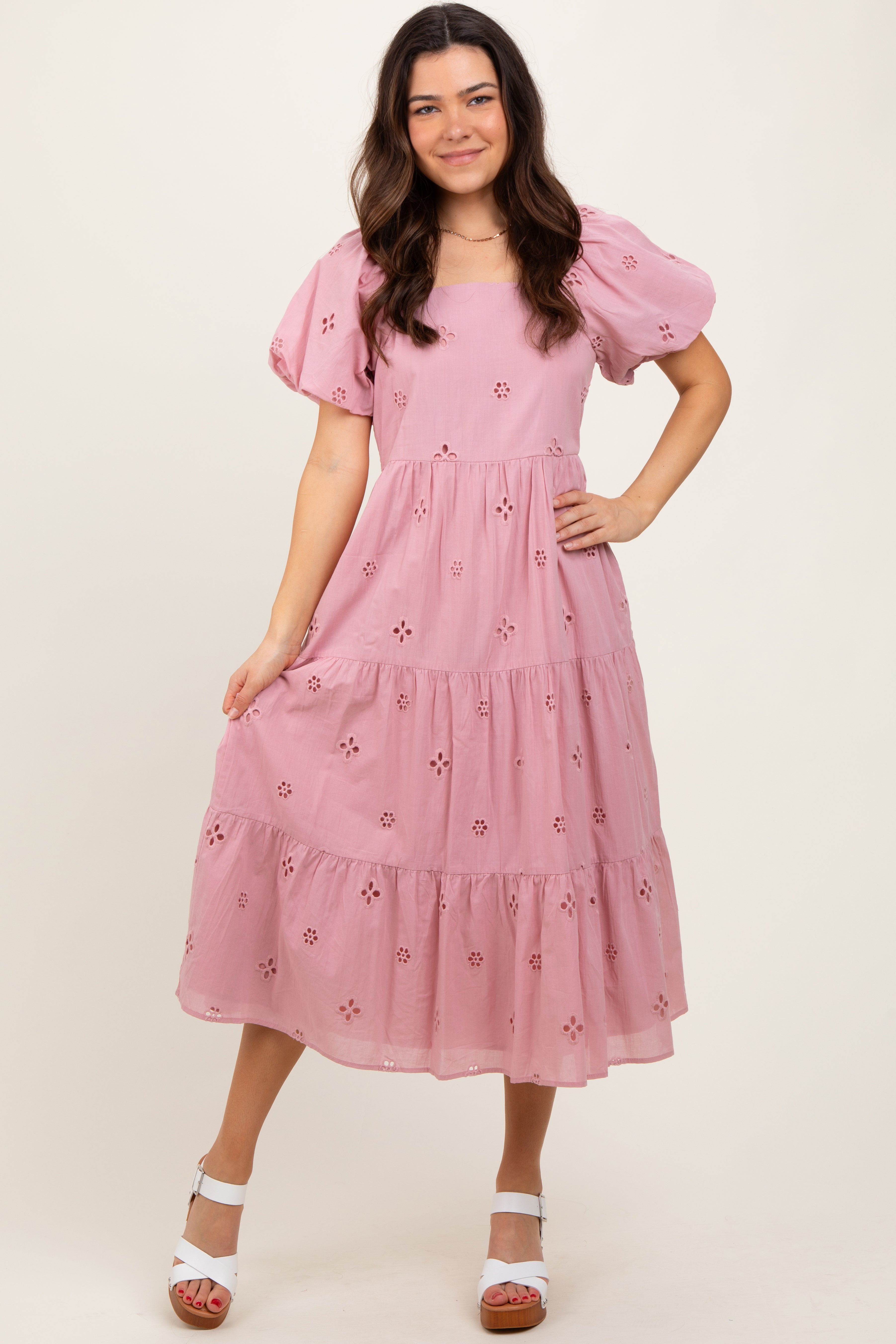 PinkBlush Pink Eyelet Square Neck Midi Dress - Alternate Angle