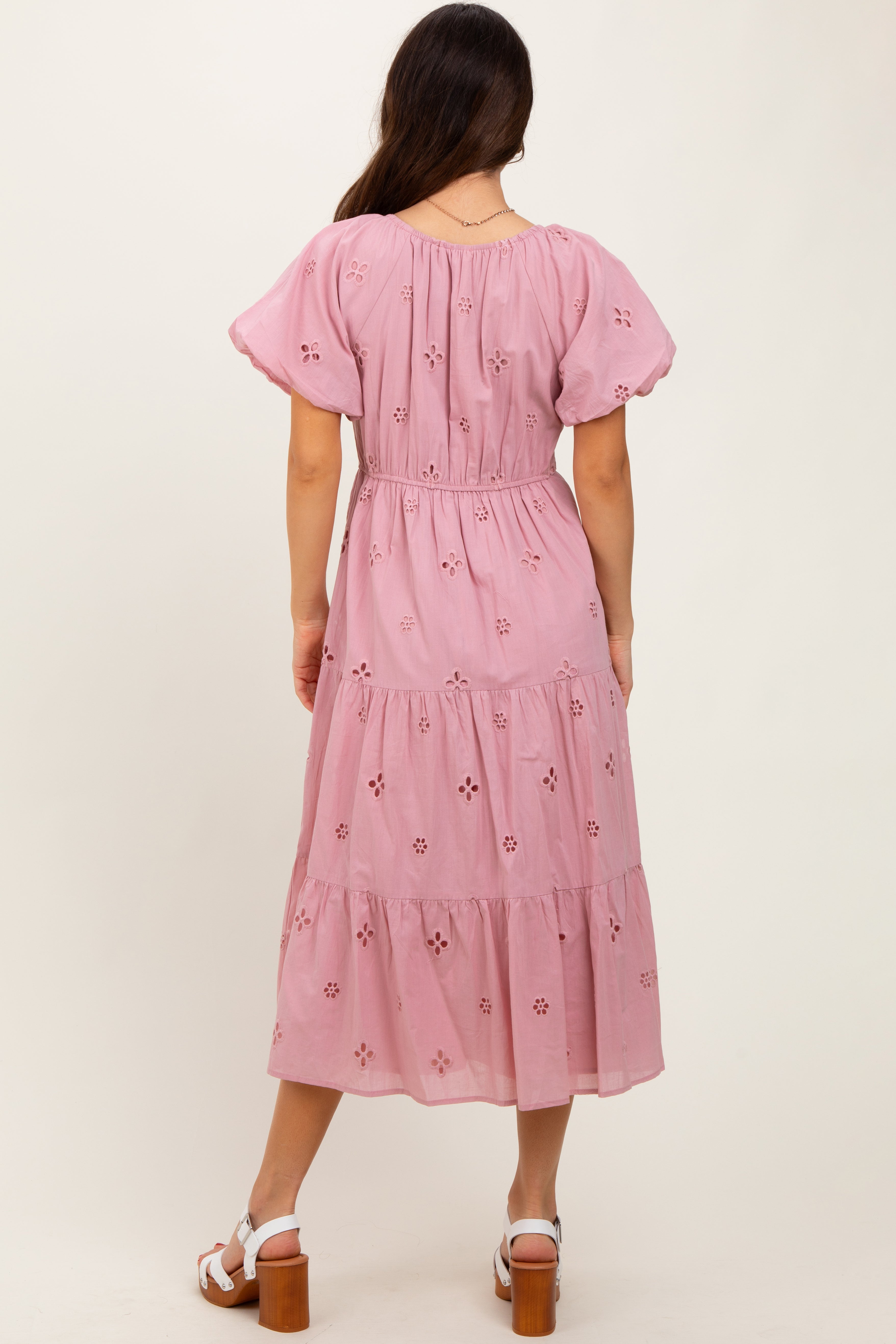 PinkBlush Pink Eyelet Square Neck Midi Dress - Close Up