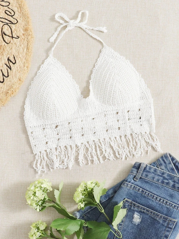 Women Summer New Hollow Crochet Strap Hanging Neck Sexy Top Crochet hook Bella Mia