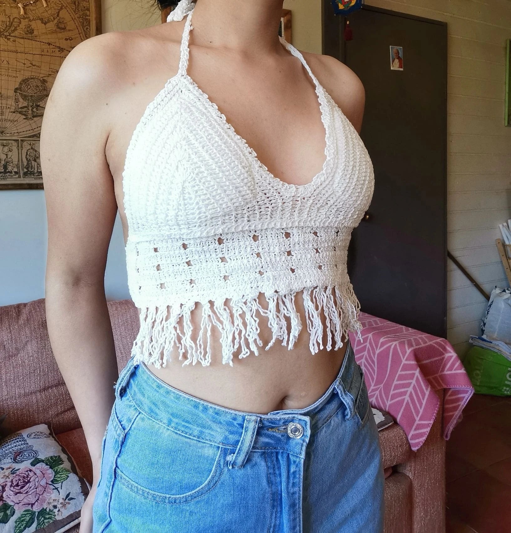 Women Summer New Hollow Crochet Strap Hanging Neck Sexy Top Crochet hook Bella Mia