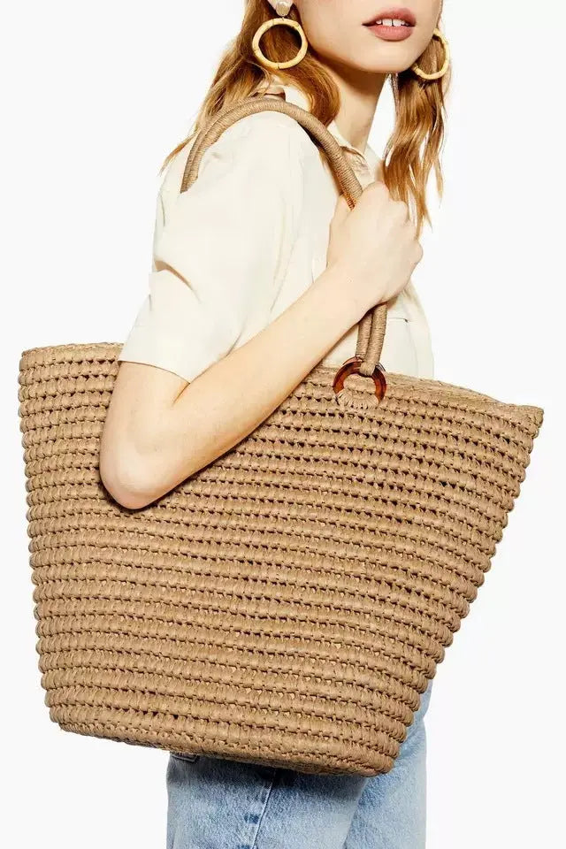 Straw Beach Bag For Women Large Capacity Woven Shoulder Tote Summer Vacation Bella Mia