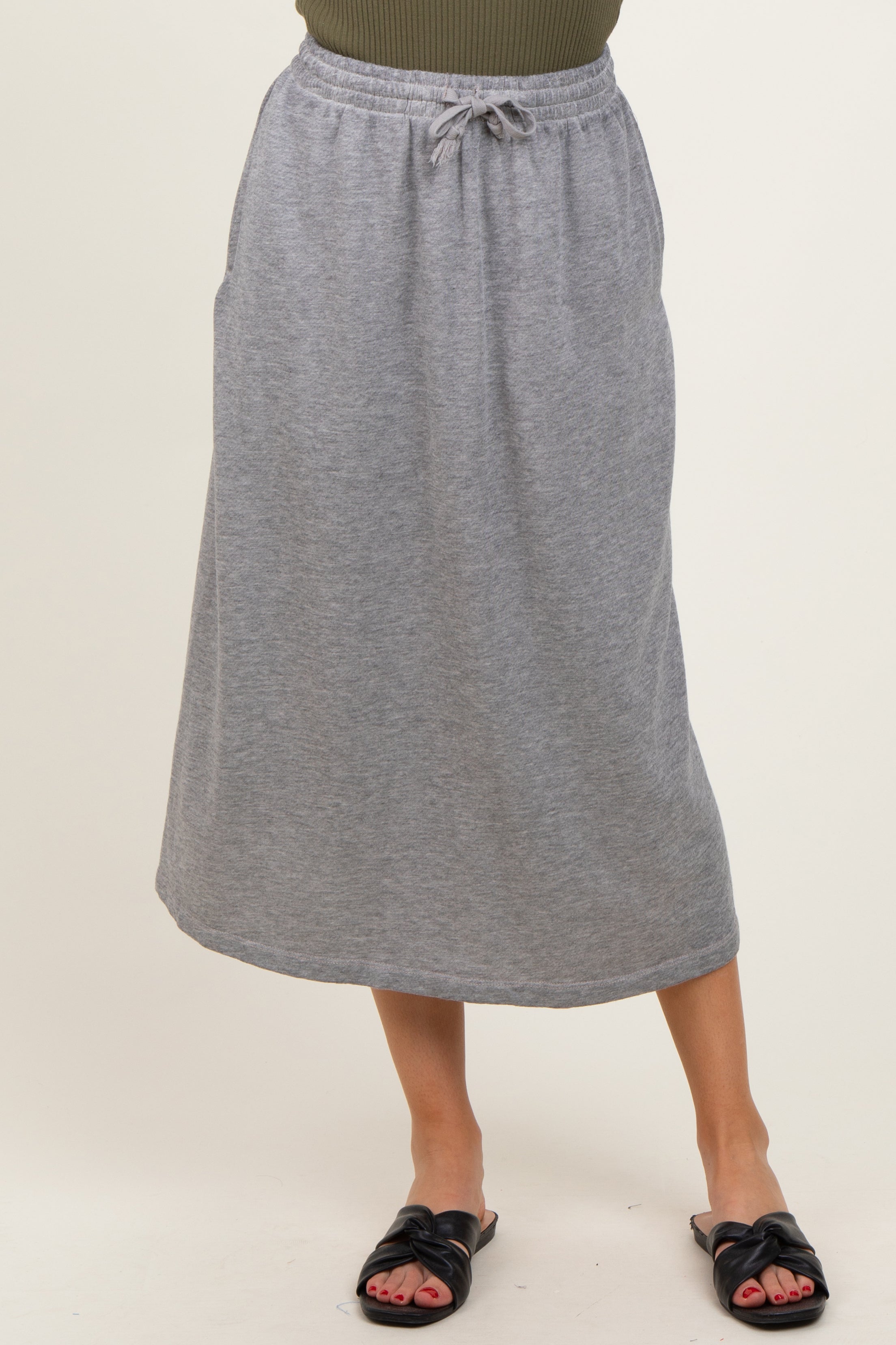 Heather Grey Terry Drawstring Midi Skirt PinkBlush