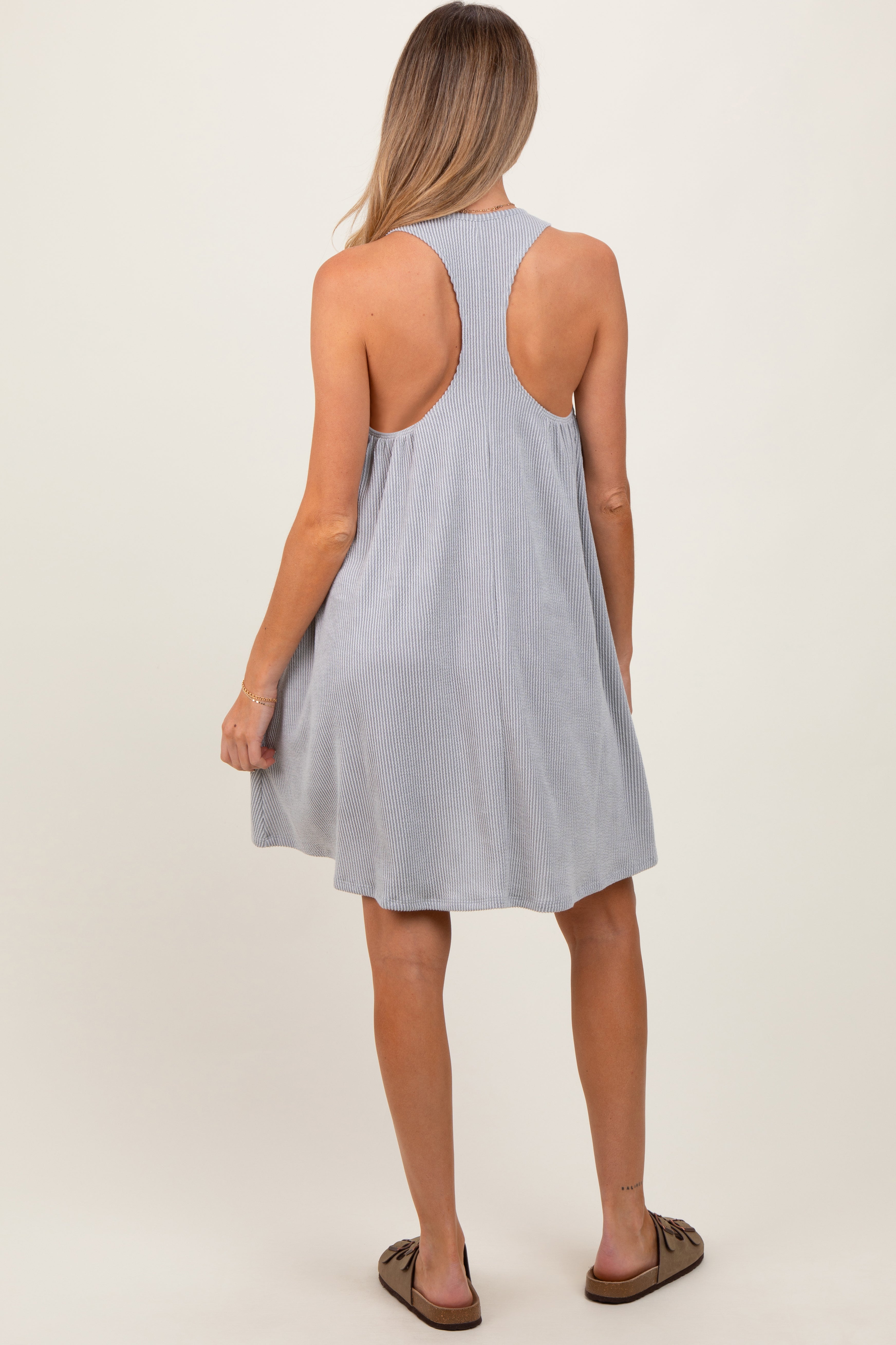 Heather Grey Ribbed Sleeveless Open Back Maternity Midi Dress PinkBlush