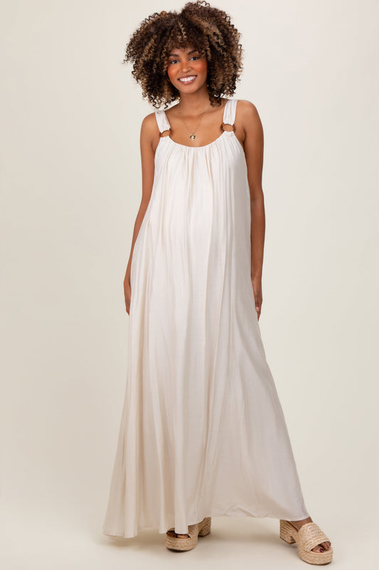 Cream O-Ring Strap Scoop Back Maternity Maxi Dress PinkBlush