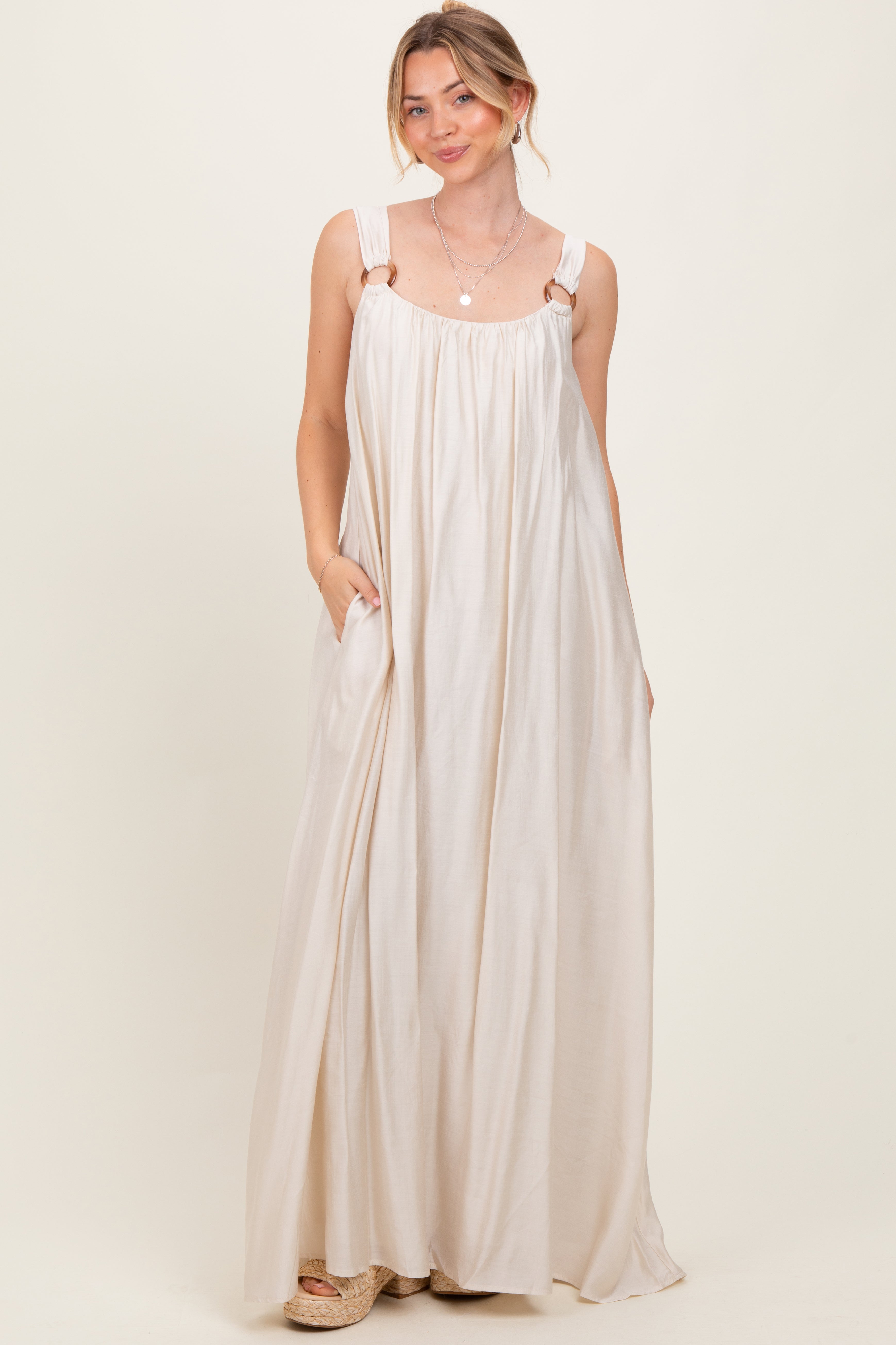 Cream O-Ring Strap Scoop Back Maxi Dress PinkBlush