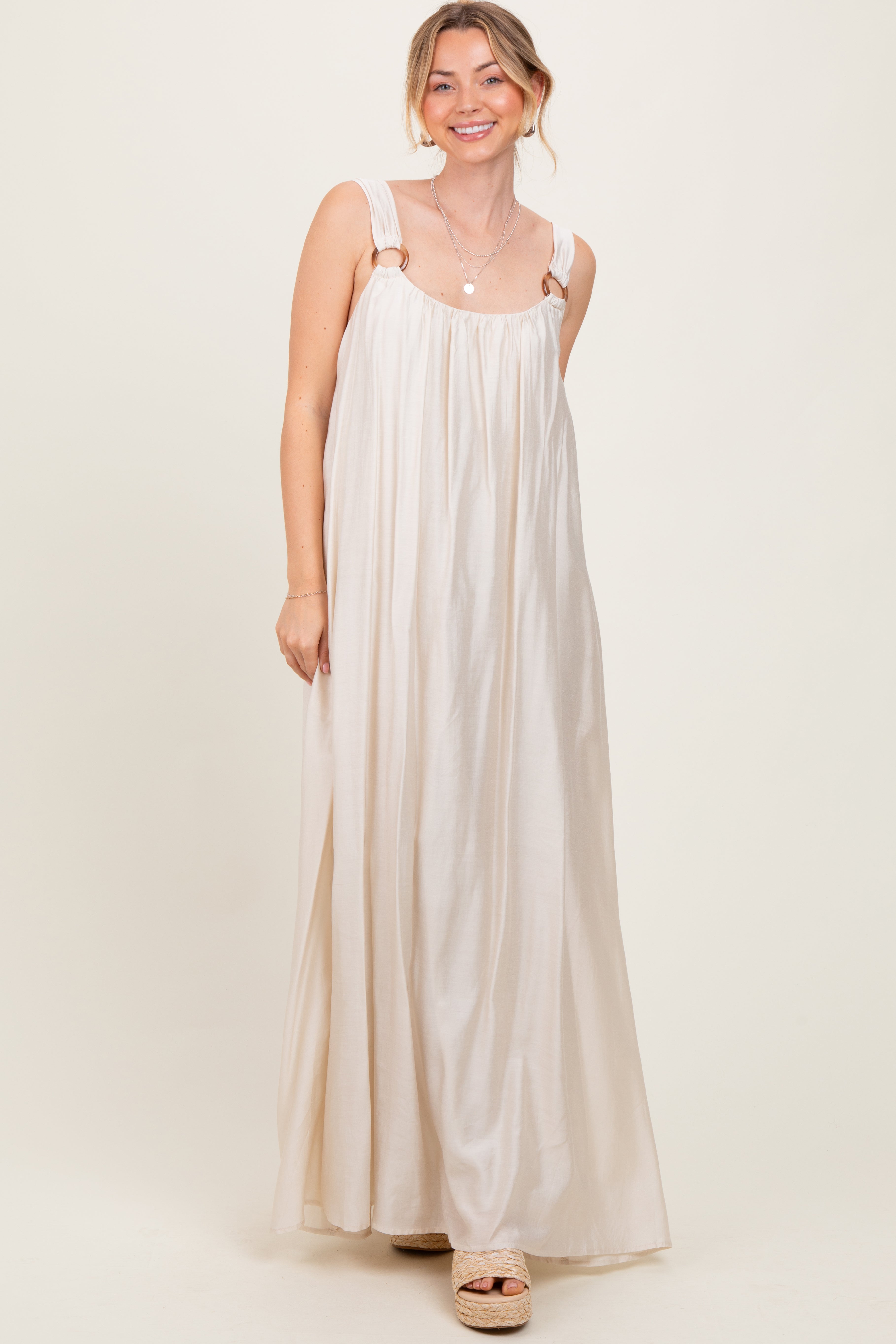 Cream O-Ring Strap Scoop Back Maxi Dress PinkBlush