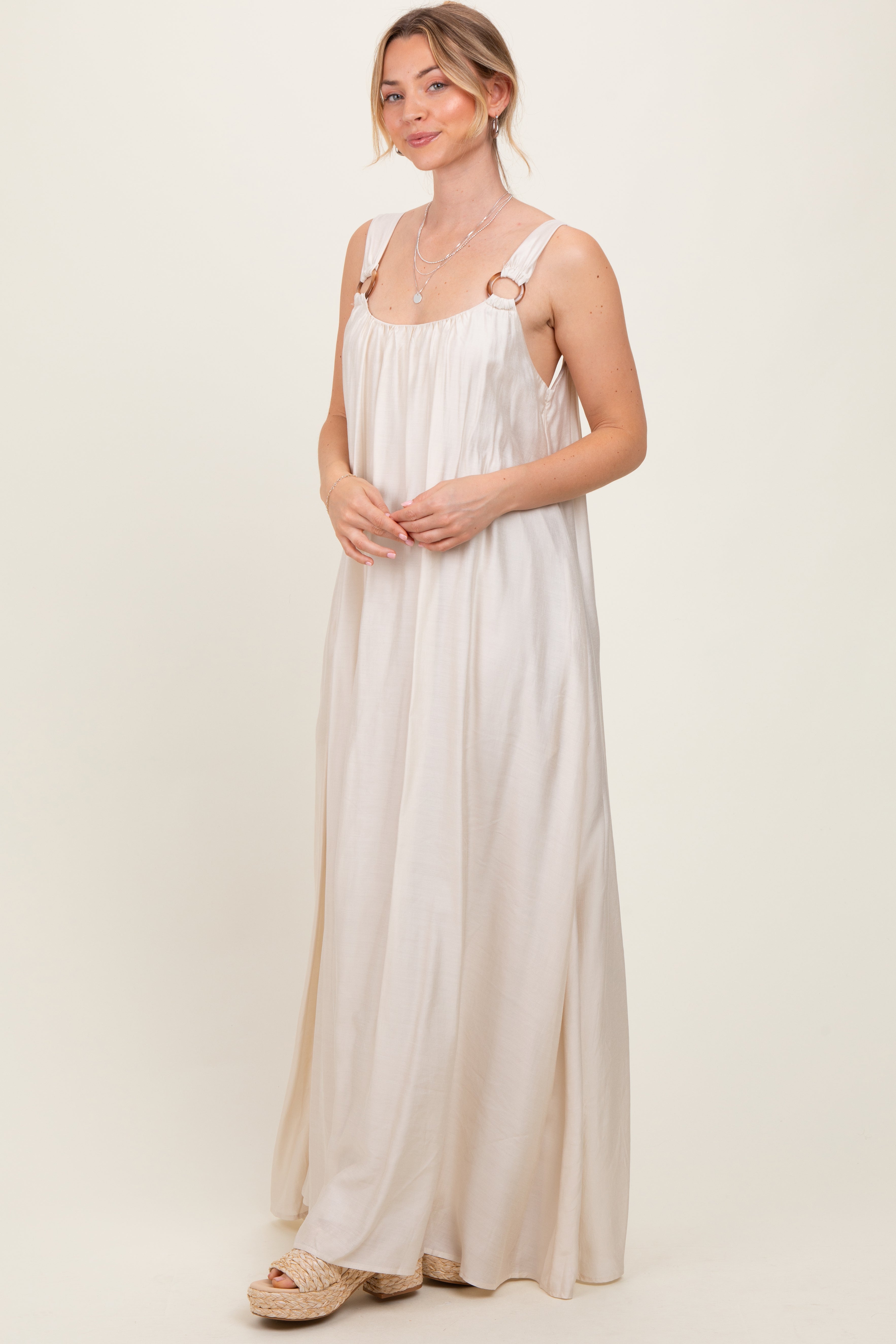 Cream O-Ring Strap Scoop Back Maxi Dress PinkBlush