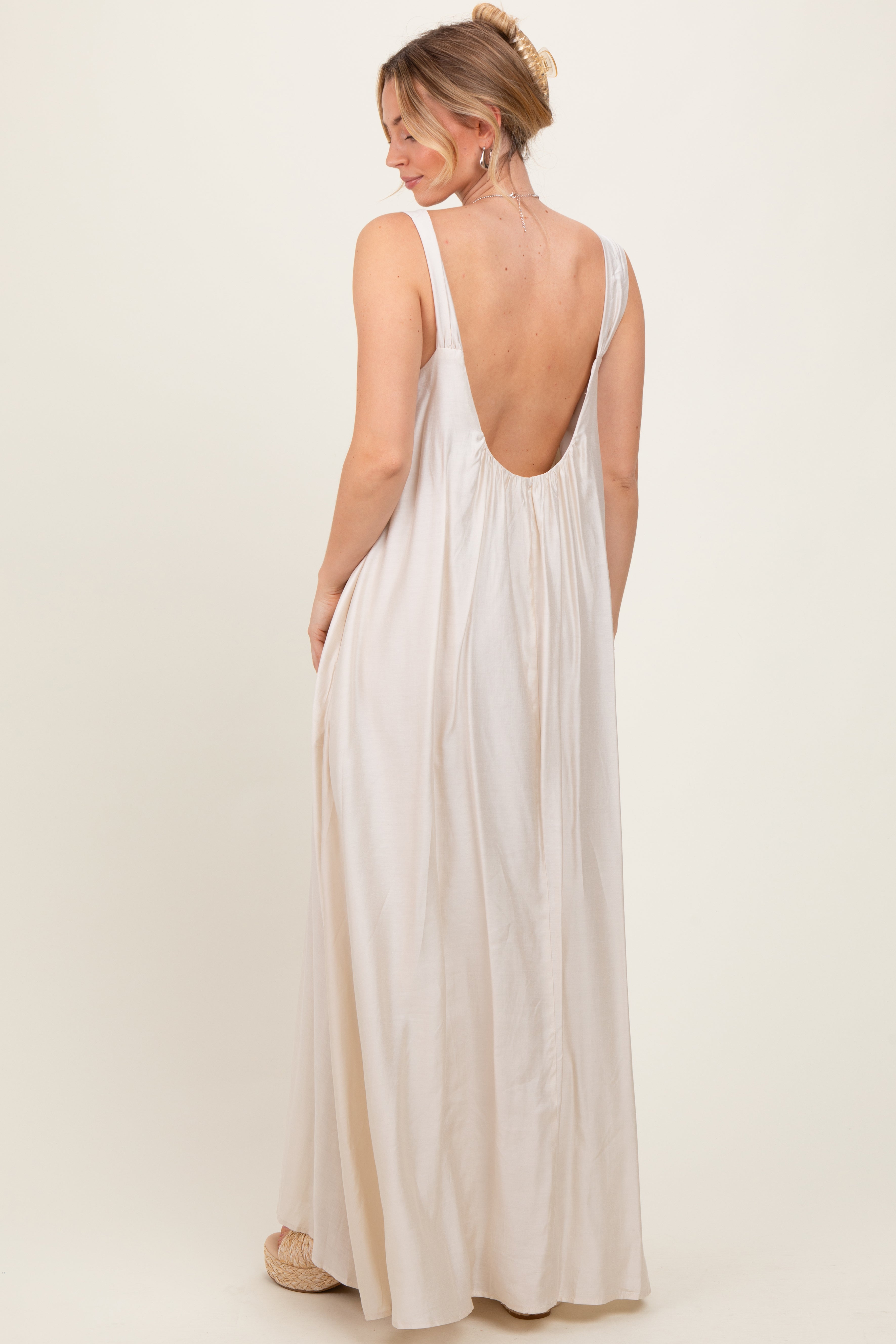 Cream O-Ring Strap Scoop Back Maxi Dress PinkBlush