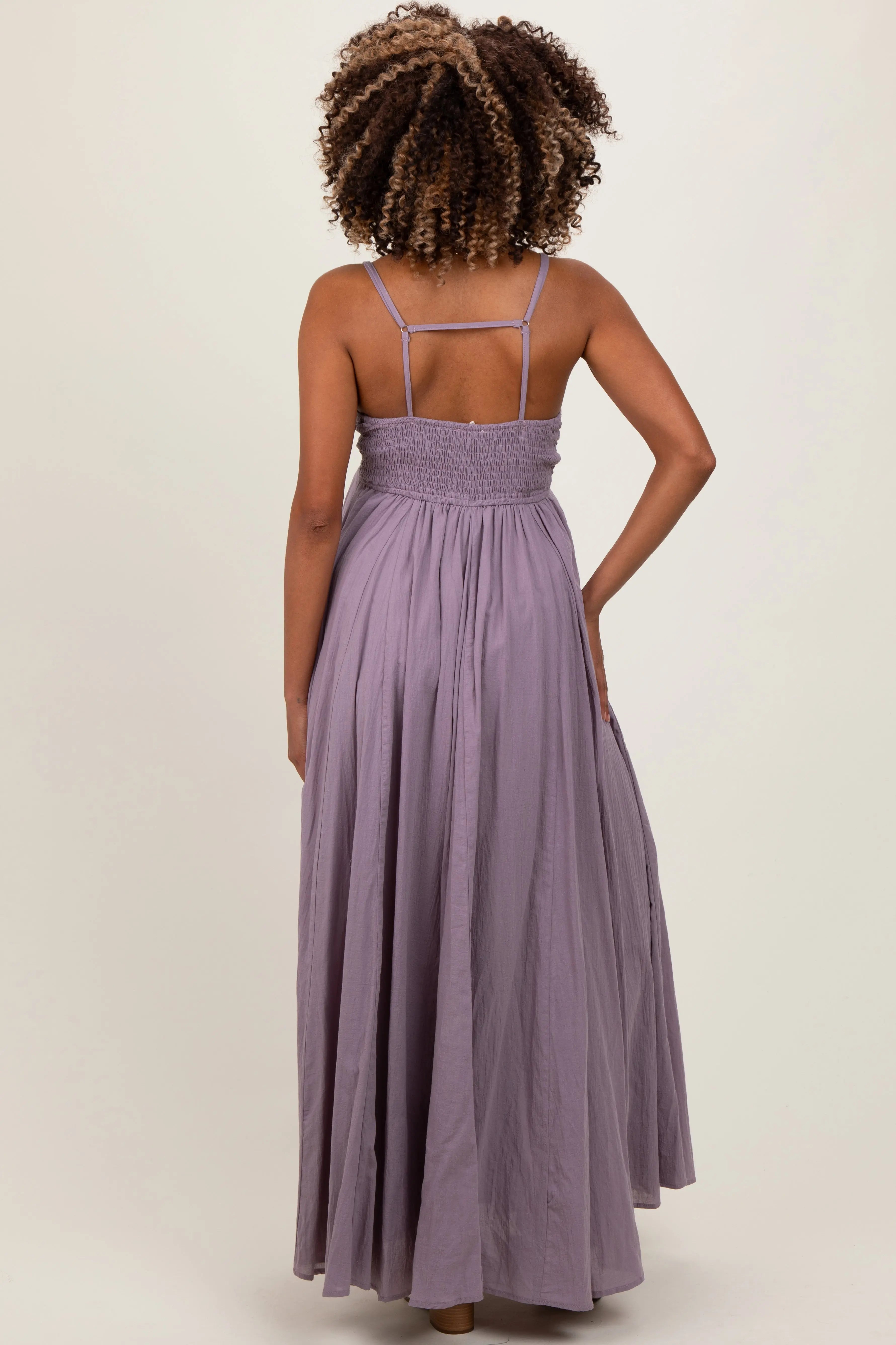 Purple Gathered Tie Front Maternity Maxi Dress PinkBlush