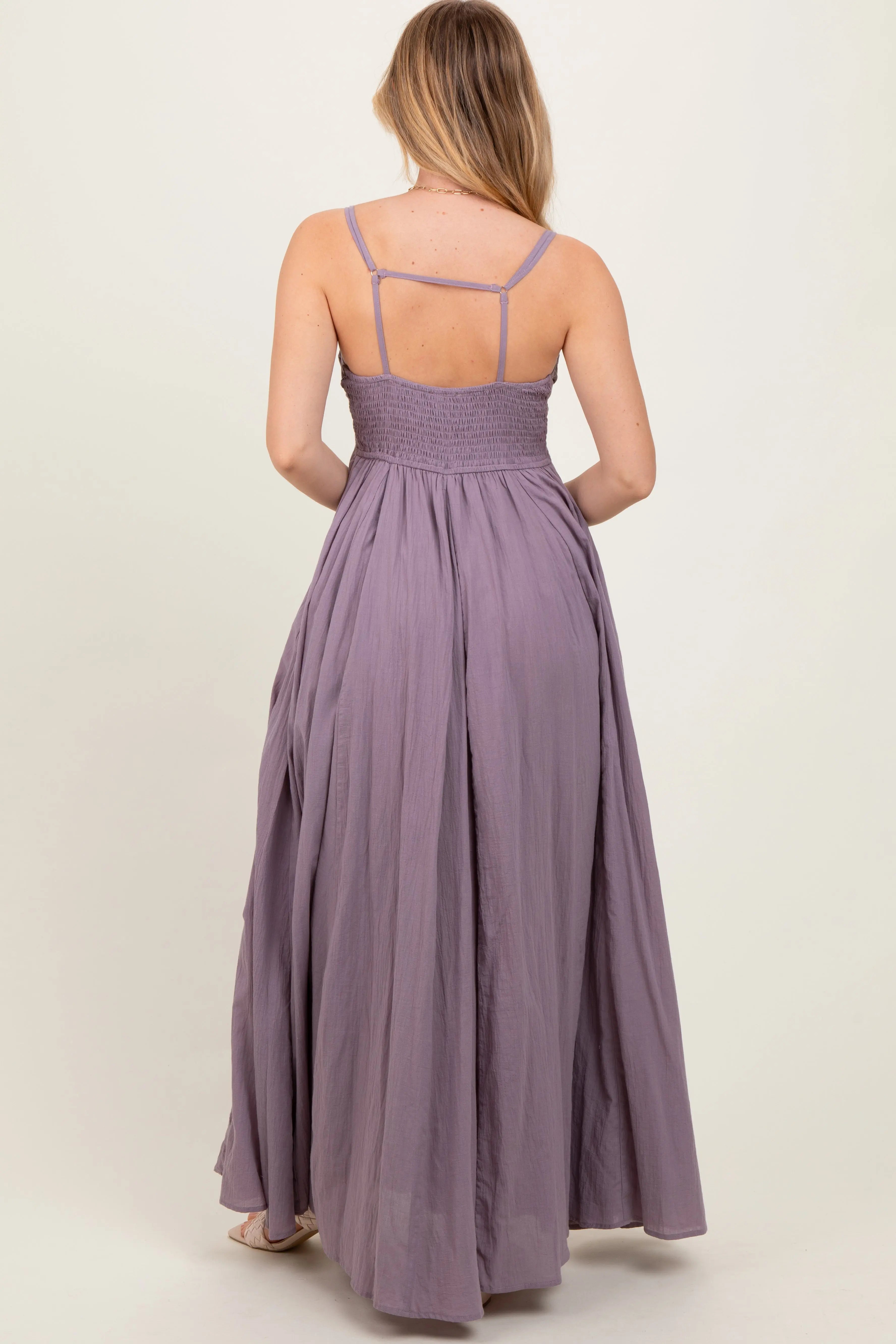 Purple Gathered Tie Front Maxi Dress PinkBlush