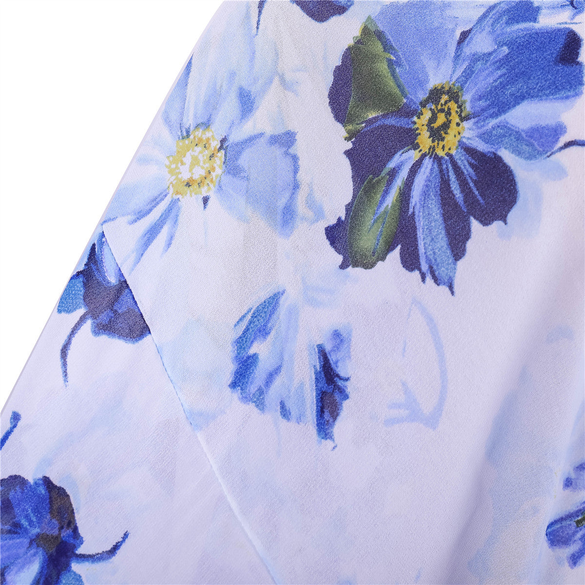 Spring Summer Fresh Blue Floral Light Chiffon Sunshade Beach Cover Up Half Sleeve Cardigan Bella Mia
