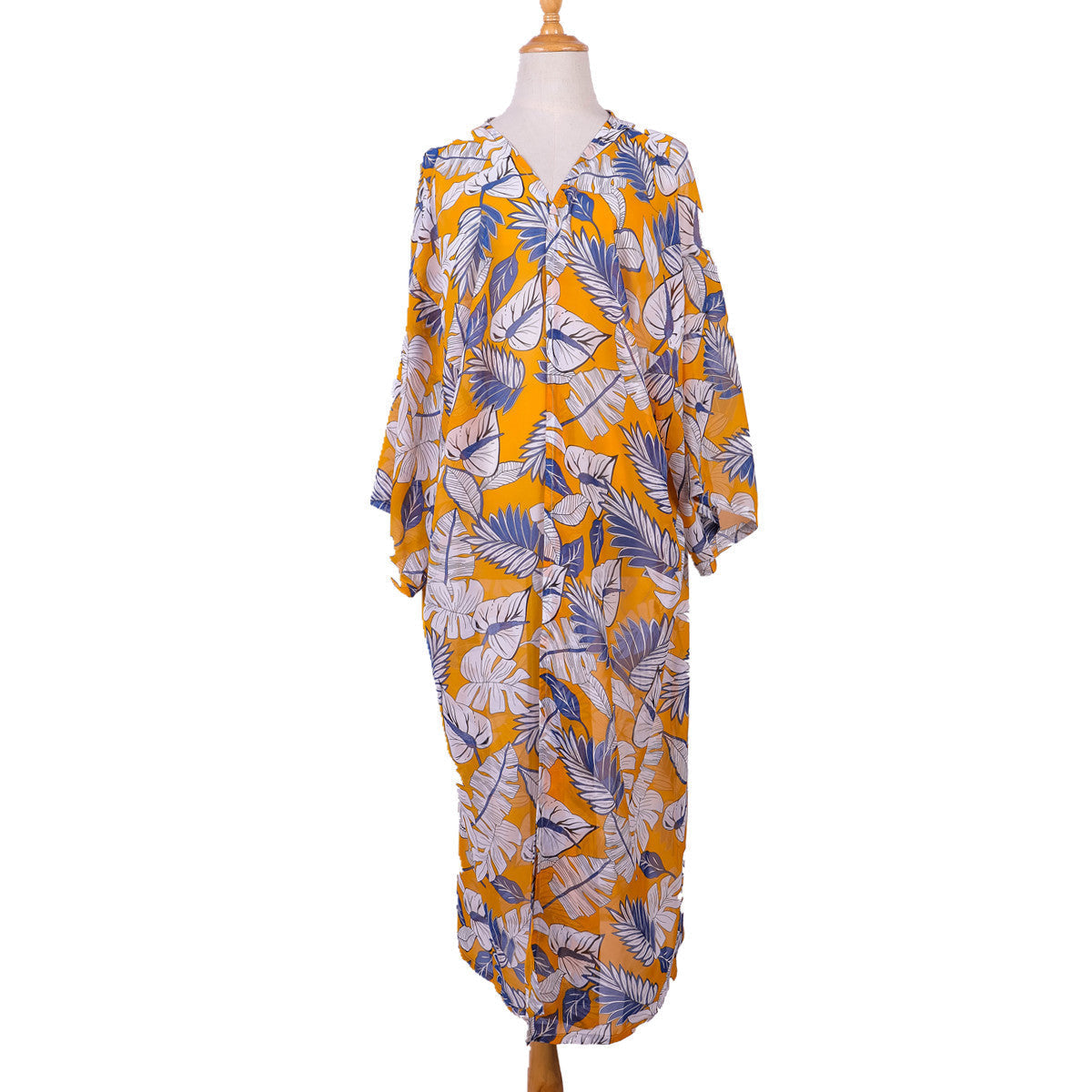 Spring, Summer Autumn Tropical Japanese Banana Leaf Palm Leaf Chiffon Lightweight Swimwear Cover up Sun Protective Blouse Bella Mia