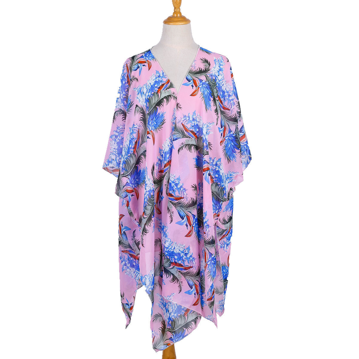 Spring Summer Vacation Travel Beach Coconut Leaves Printed Refreshing Chiffon Lightweight Portable Beach Cover Up Bella Mia