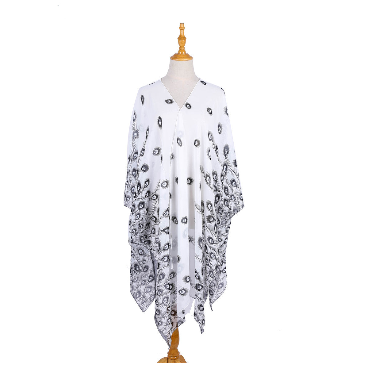 Feather Pattern Beach Cover Up Sun Protection Cardigan Beach Vacation Swimsuit Coat Bella Mia