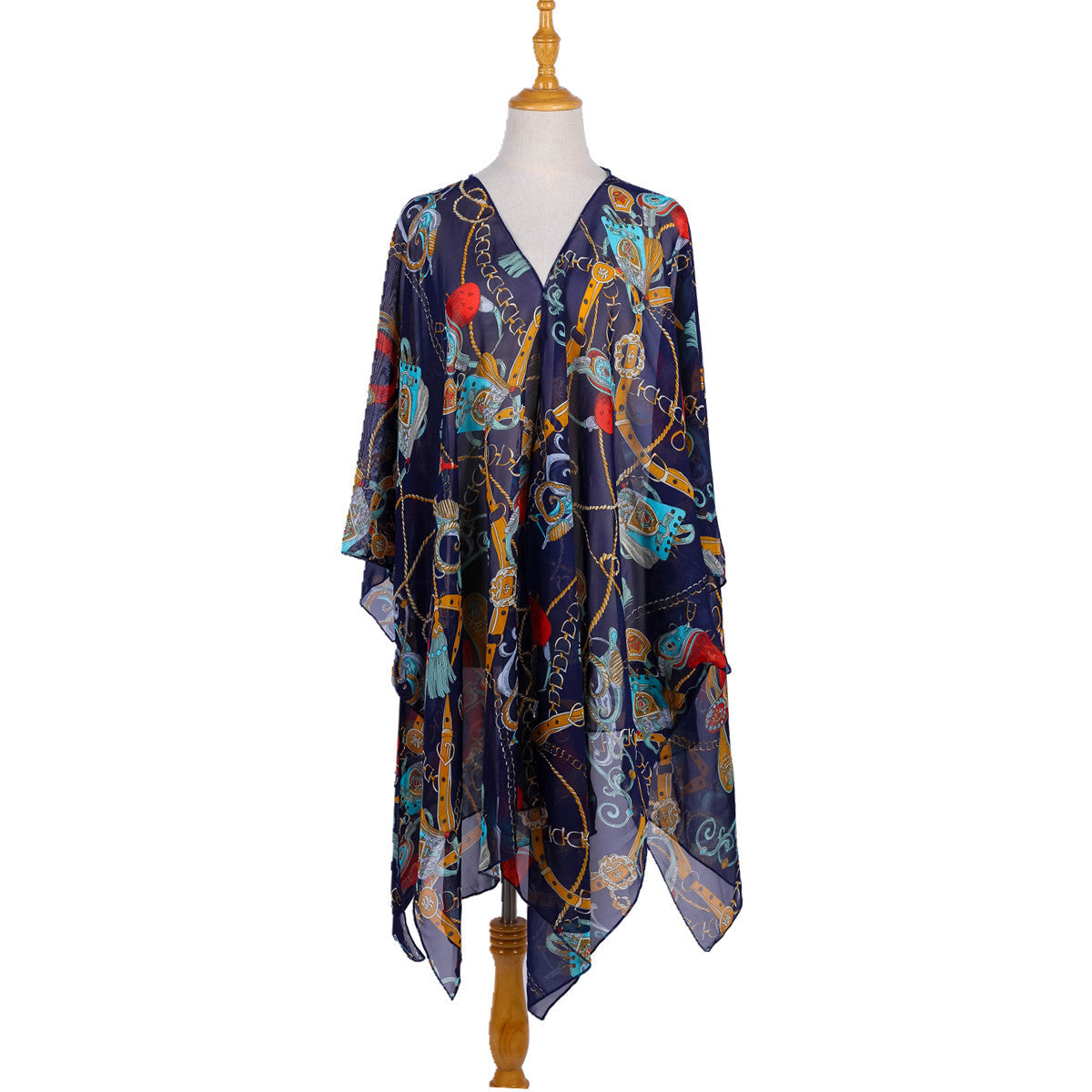 Summer Trendy Geometric Abstract Printed Chiffon Swimsuit Blouse Sunscreen Light Bikini Cardigan Bella Mia