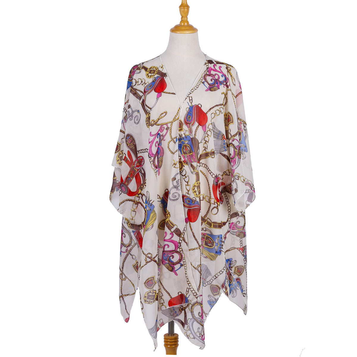 Summer Trendy Geometric Abstract Printed Chiffon Swimsuit Blouse Sunscreen Light Bikini Cardigan Bella Mia