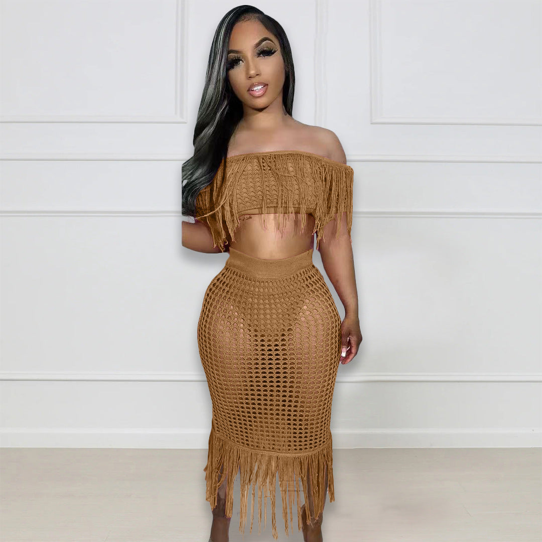 Sexy See through Knitted Hand Crochet Tassel Beach Suit Bella Mia