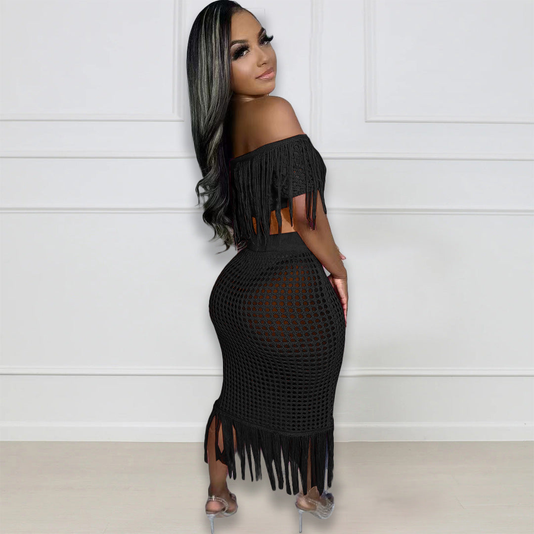 Sexy See through Knitted Hand Crochet Tassel Beach Suit Bella Mia