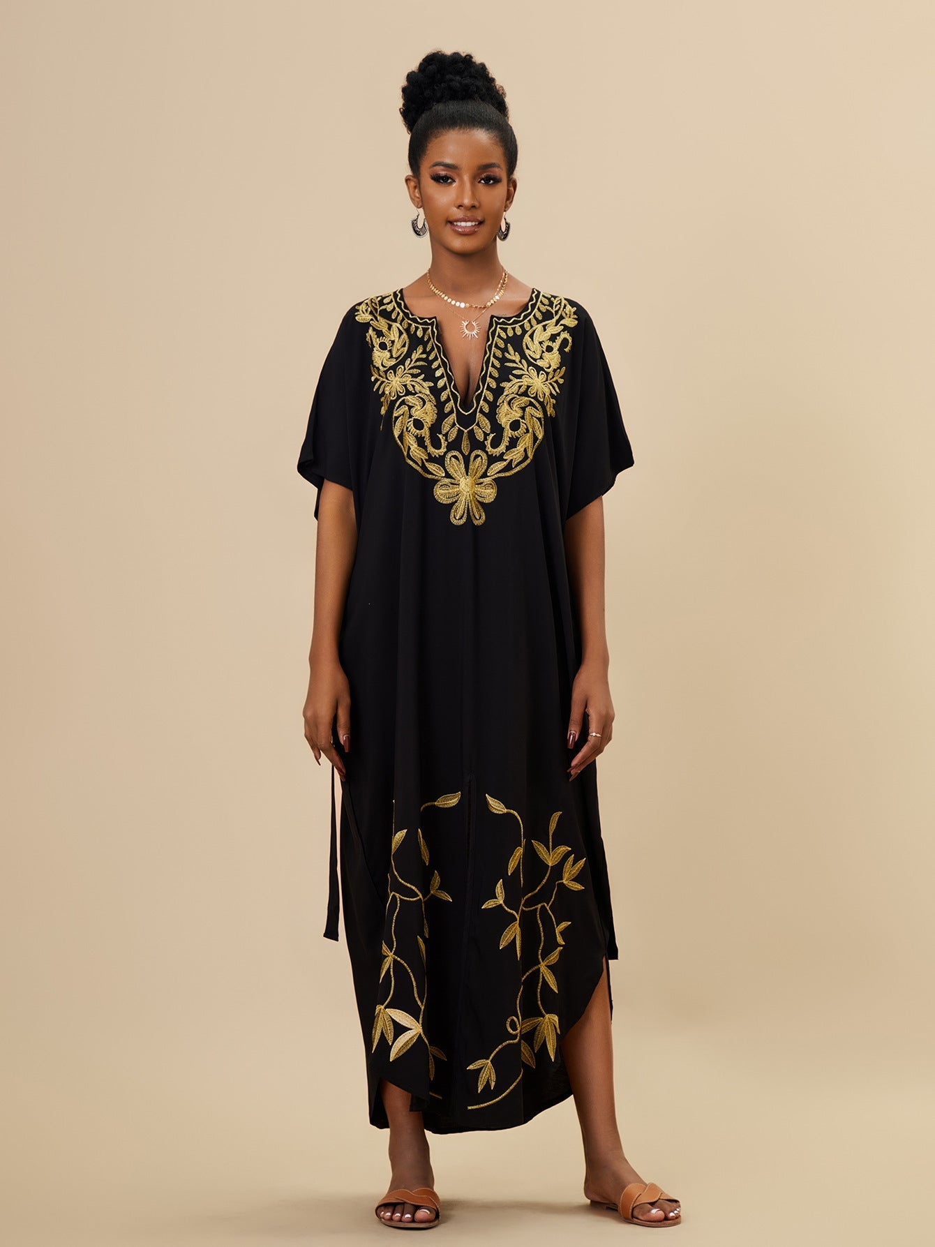 Holiday Maxi Dress Rayon Embroidered Beach Cover Up Sun Protection Clothing Bikini Cover Up Bella Mia