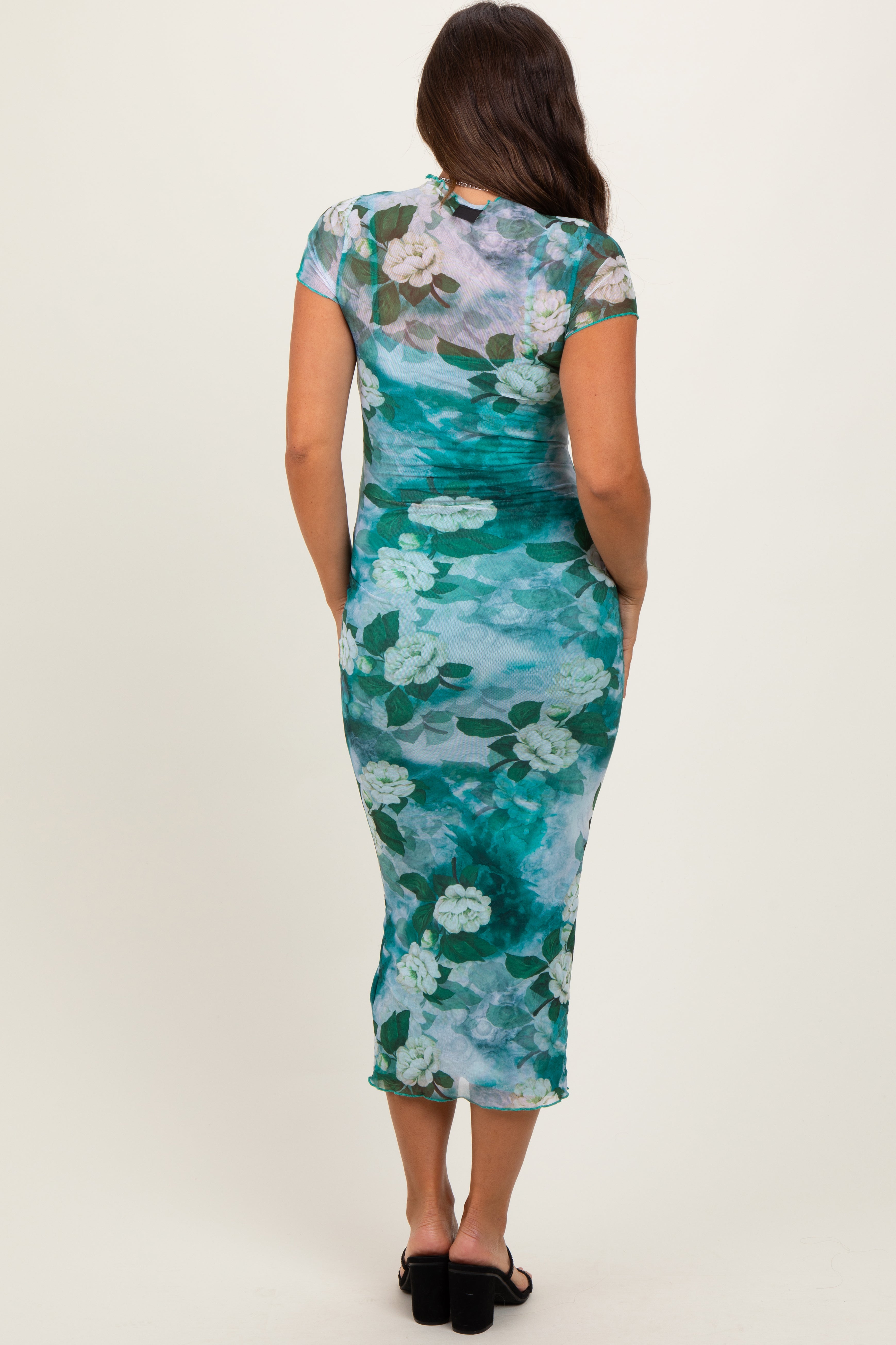 fitted maternity maxi dresses Green Floral Mesh Overlay Dress Color:Pale Yellow Bouquet Better Late Than Never The PinkBlush Mauve Sleeveless Currently Trending