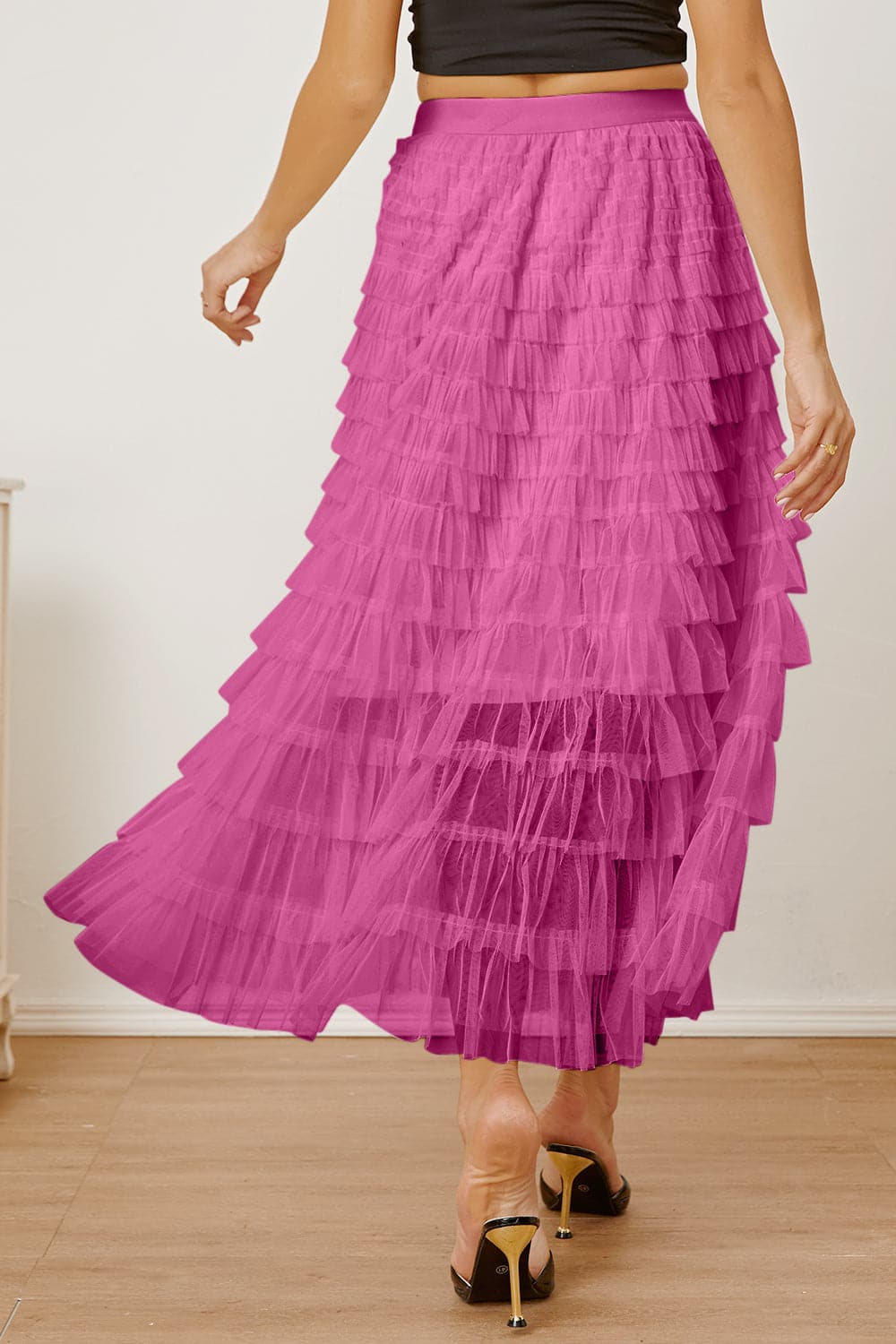 Ruched High Waist Tiered Skirt.