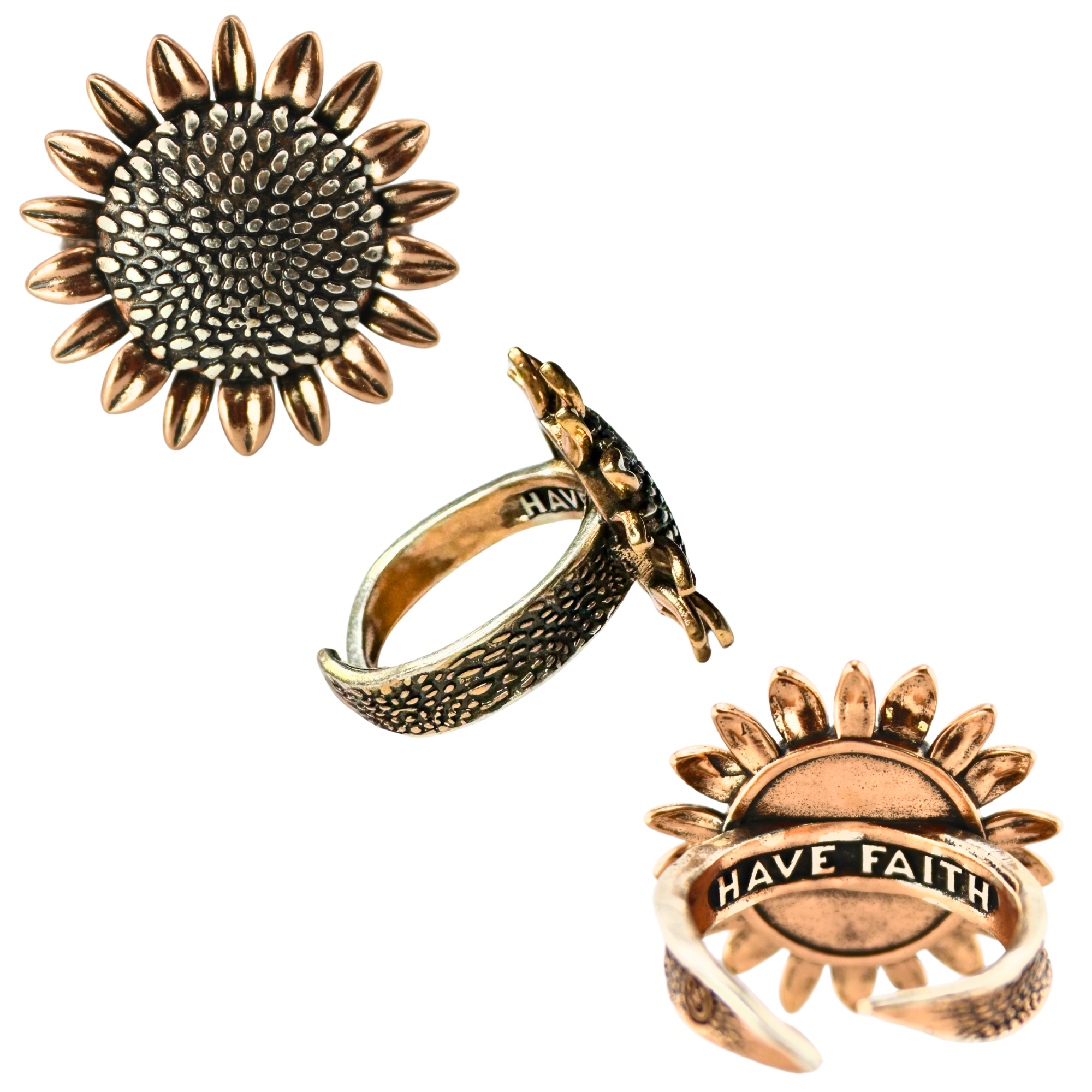 Have Faith Sunflower Inspire Adjustable Ring Katia Designs