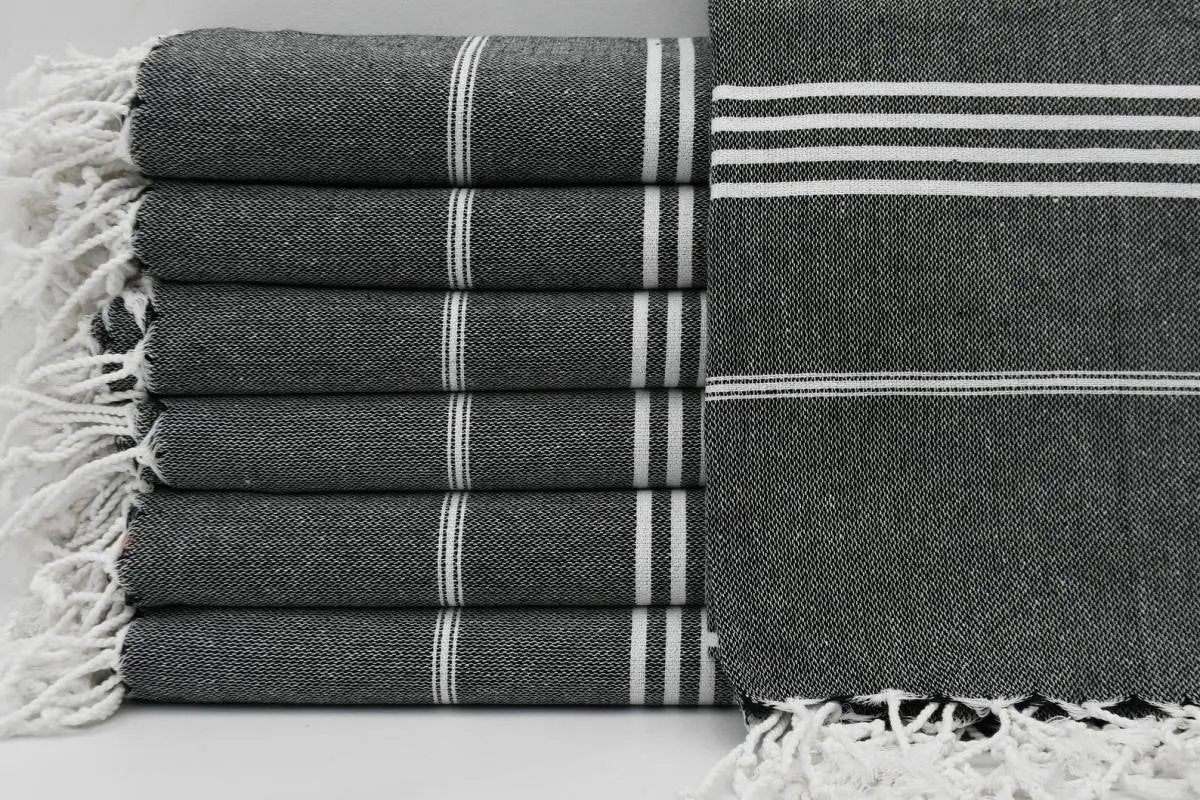 Monaco Black Turkish Towel 100 Percent Natural Cotton 40 Inch by 70 Inch Multipurpose Beach Bath Scarf Blanket - Love Salve 