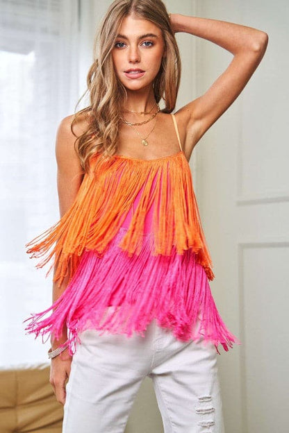 Fringe Overlay Cross Straps Party Cami Top.