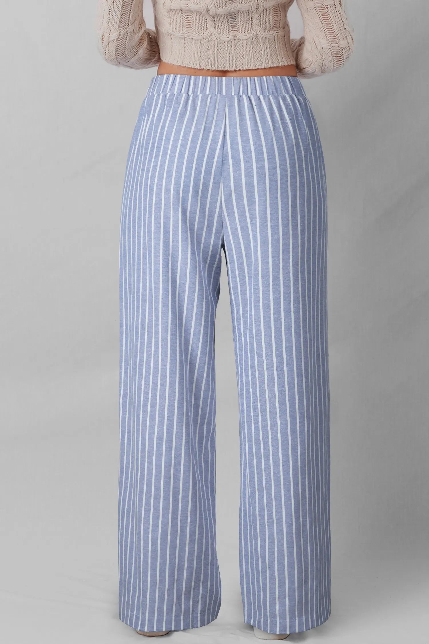 Sky Blue Stripe Buttoned Loose Casual Pants For Women Relaxed Fit Dear-Lover Dropshipping