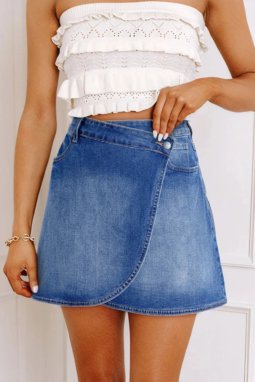 Wrapped Crossed Waist Denim Mini Skirt Simply Love