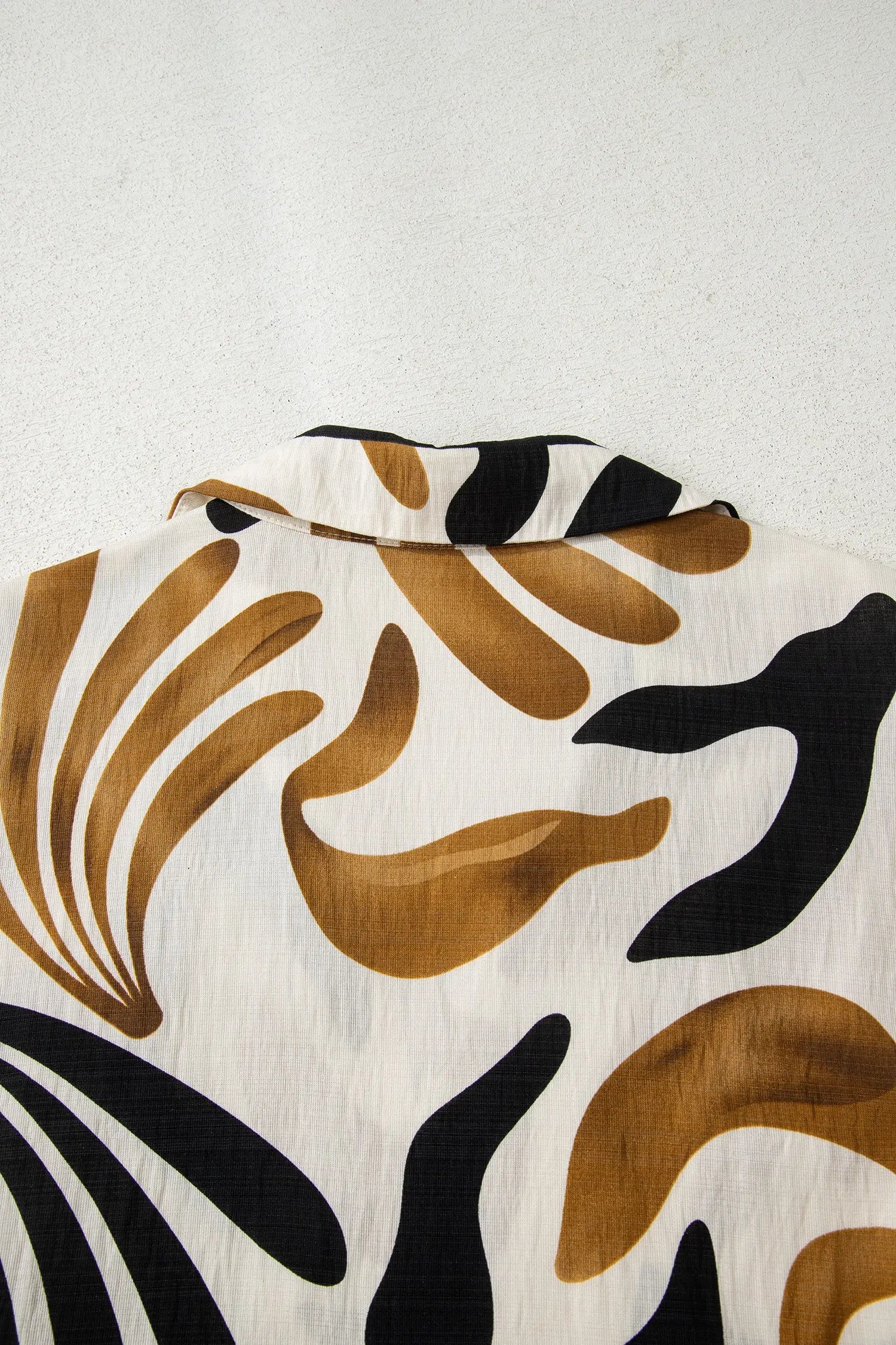 Brown Tropical Print Dress With Contrast Trim Neck Long Sleeve Ruffle Hem Dear-Lover Dropshipping