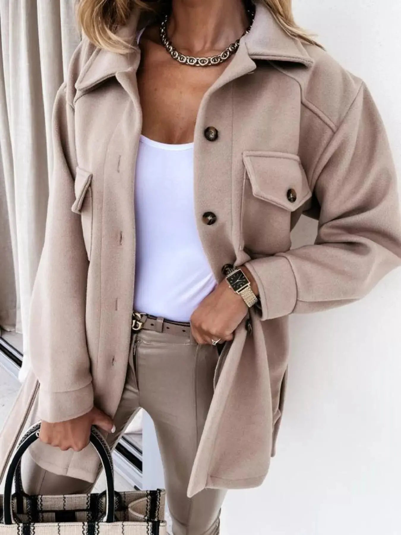 Button-Down Tie Waist Coat Simply Love