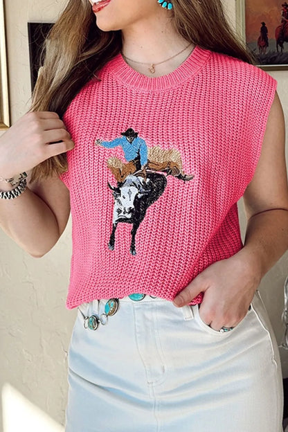 Graphic Round Neck Sweater Vest