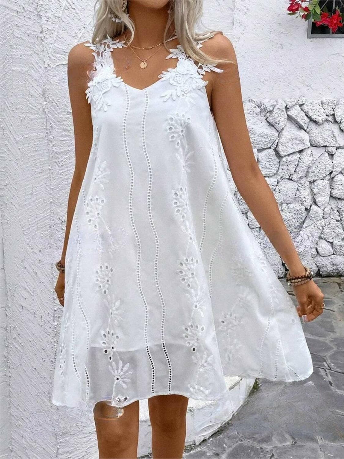 Lace Detail V-Neck Mini DressUpgrade Your Style with our Lace Detail V-Neck Mini Dress
 Indulge in elegance and charm with our Lace Detail V-Neck Mini Dress. This exquisite piece features delicaLove Salve -Neck Mini Dressswimwear