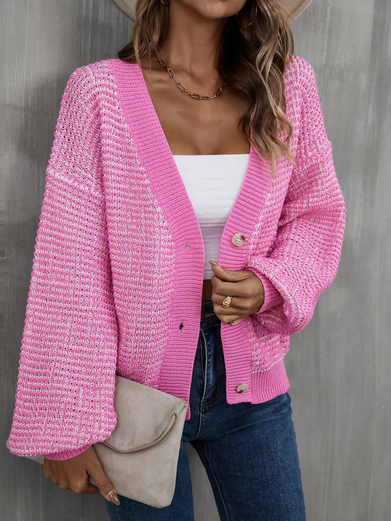 V-Neck Dropped Shoulder Cardigan.