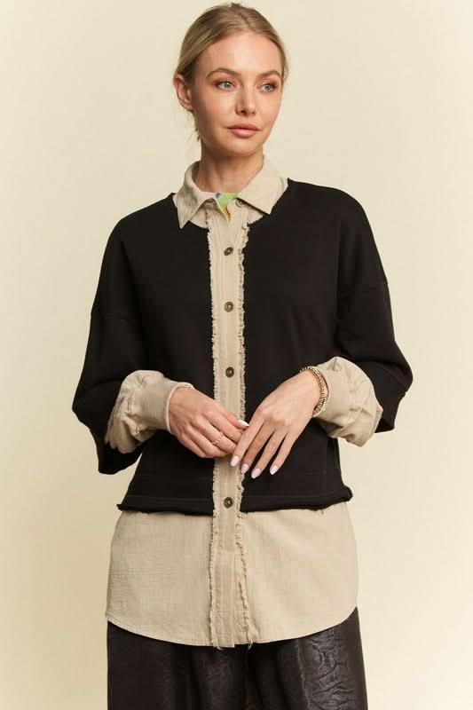 Faux Layered French Terry Contrast Top by Davi & Dani