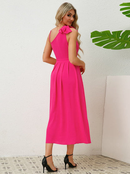 Bow Asymmetrical Neck Sleeveless Dress.